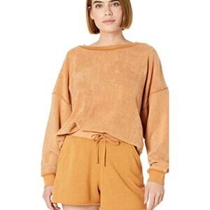 Free People Kelly Two Piece Shorts Crewneck Sweatshirt Set Cognac Size Medium